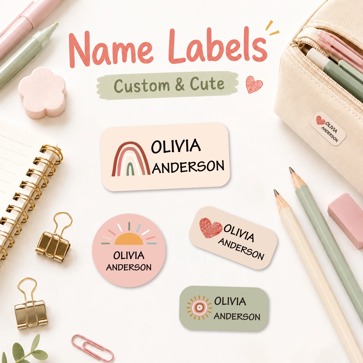 140PCS Personalized Name Labels Stickers, Custom Self-Adhesive Labels for Water Bottles Lunch Boxes Notebooks School Supplies