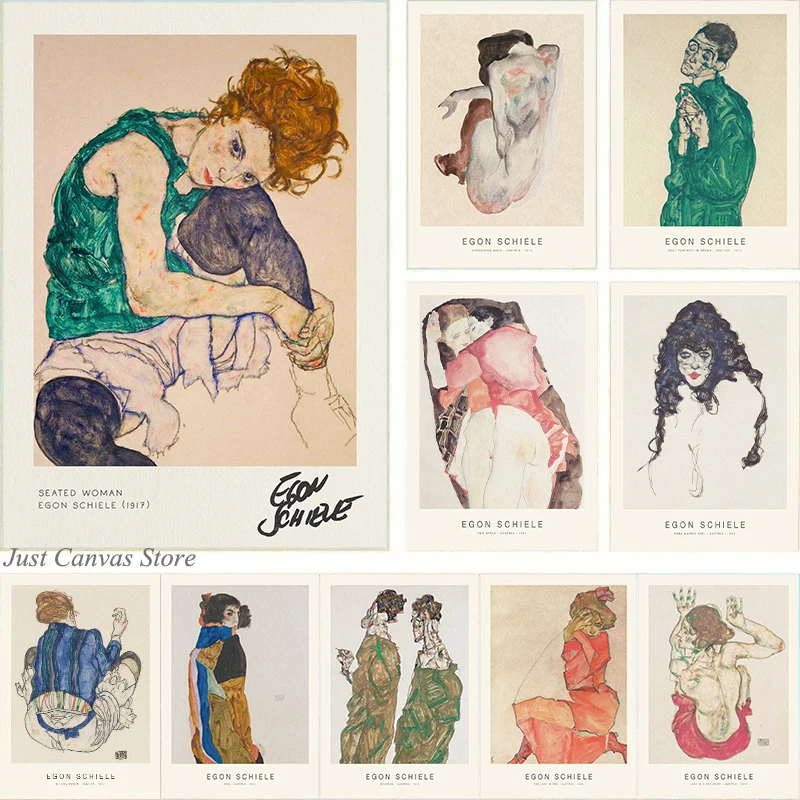 Egon Schiele Seated Woman Nude Woman Grotesque Fine Art Print Poster Canvas Painting Vintage Wall Art For Room Home Decoration