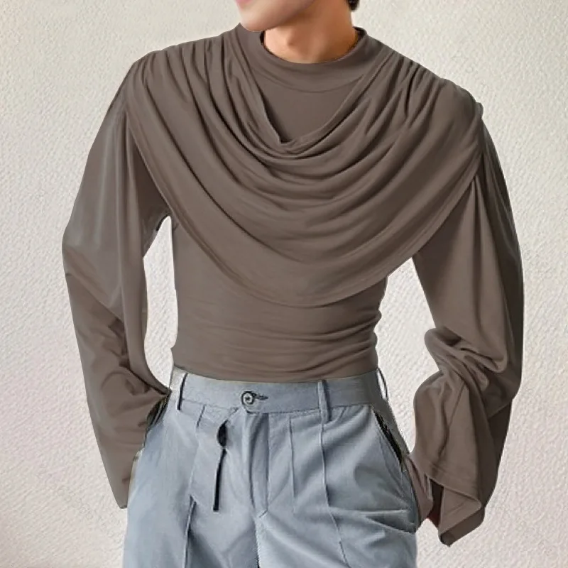 Autumn New Simple Men's Turtleneck Top French Slim-fit Long-sleeved Swinging Neck T-shirt