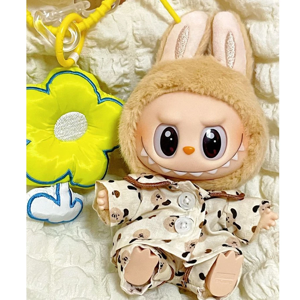 Pyjama tacheté en soie Labubu - Tenue de nuit de luxe pour poupée Labubu de 17 cm avec accessoires de vêtements Labubu au design doux à pois