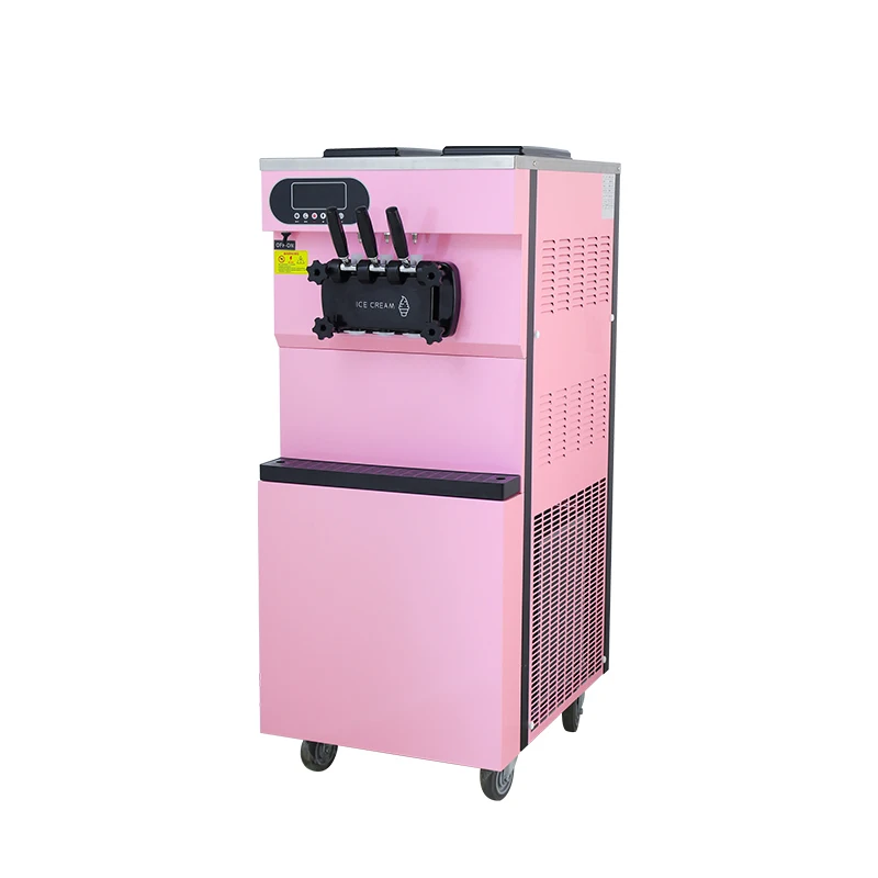 28L Yield Commercial Ice Cream Machine 2000W 3-Flavor Freestanding Soft Serve Ice Cream Maker for Snack Dessert Shops