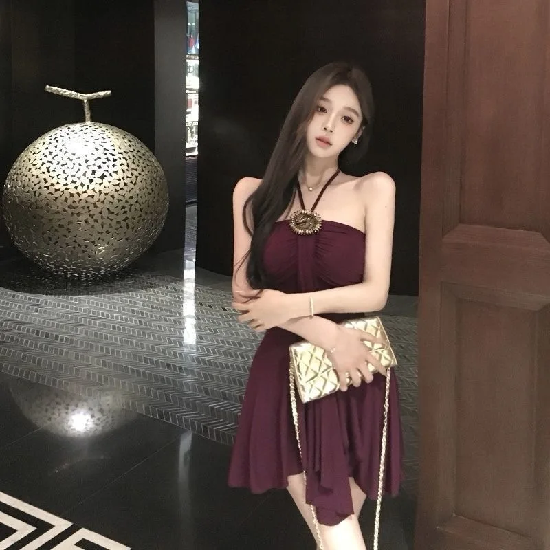 Sukienki Bez Rękawów Damska Sukienka Czerwona Elegancka Jesienna Sztruksowa Stójka Zapinana na Guziki Patchworkowa Krata w Pepitkę Panelowa Linia H Grunge Y2K