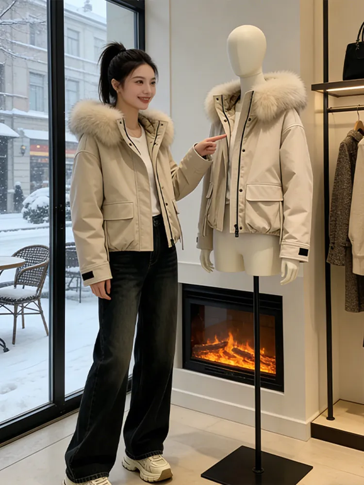 

Женская утепленная хлопковая куртка Sli ort 2026 года, новая осенне-зимняя модель в корейском стиле, свободного кроя, с карманами, утолщенная, китайского производства