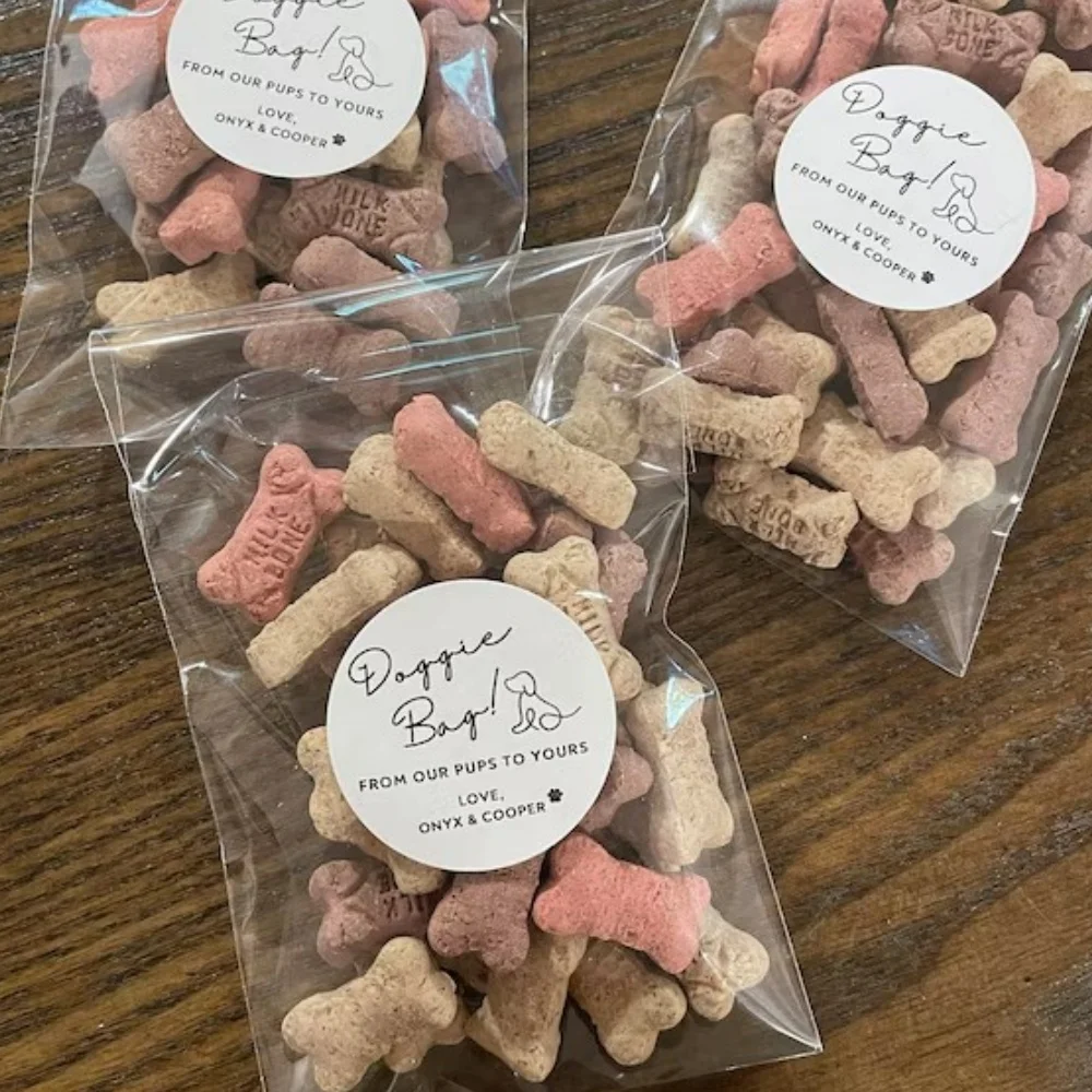 50PCS Personalizable Wedding Stickers AND Treat Bags/ Doggie Goodie Bag | From Our Pup to Yours |Treat Bags Labels / Custom Text