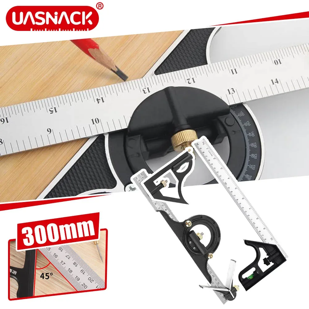 3 In 1 Square Angle Ruler Set 300mm Adjustable Woodworking Tools Multi Combination Right Angle Ruler Protractor Measuring Tools