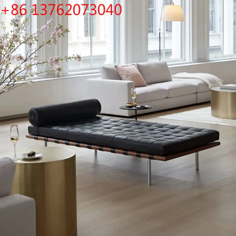 

196CM Living Room Bed Barcelona Sofa Bed Recliner Modern Leather Simple Office Hotel Designer Bench Beach chair YX582TB