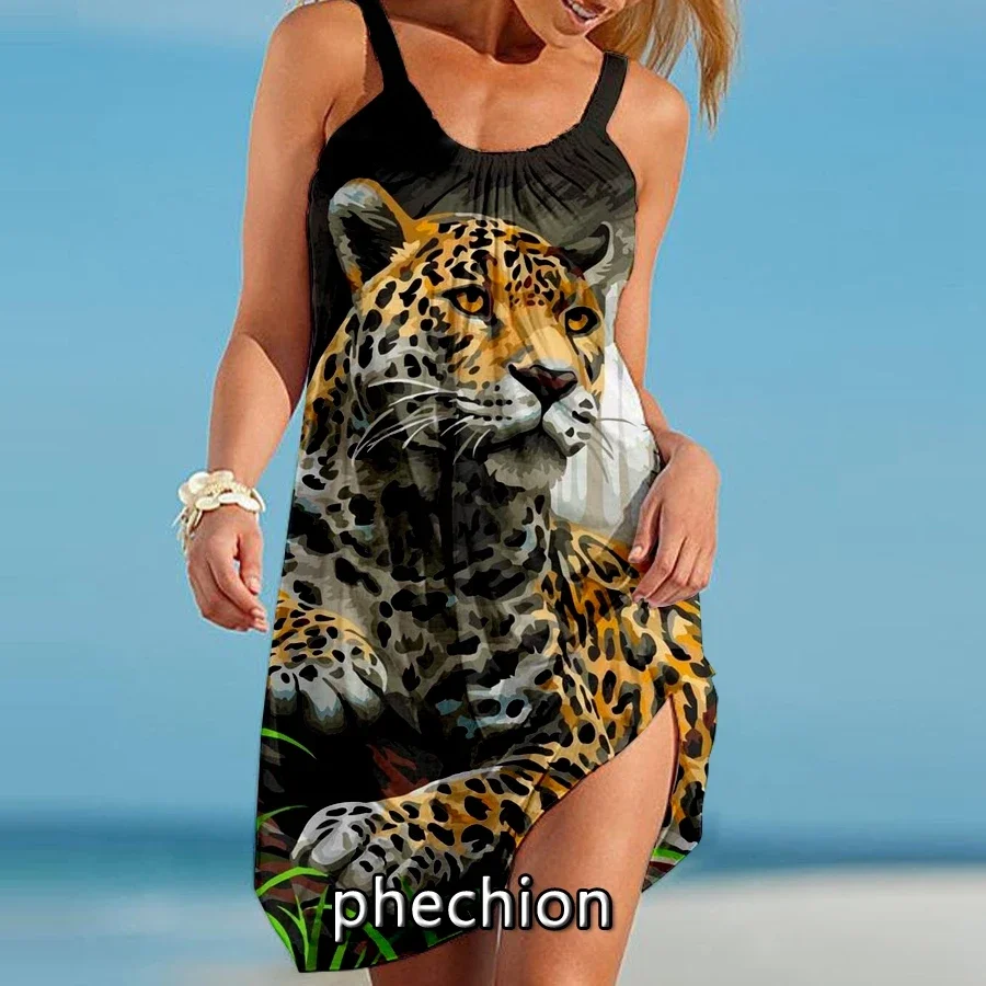 

phechion New Sexy Beach Dress Animal Leopard 3D Print Women Spaghetti Strap Dresses Streetwear Women O-Neck Dresses N12