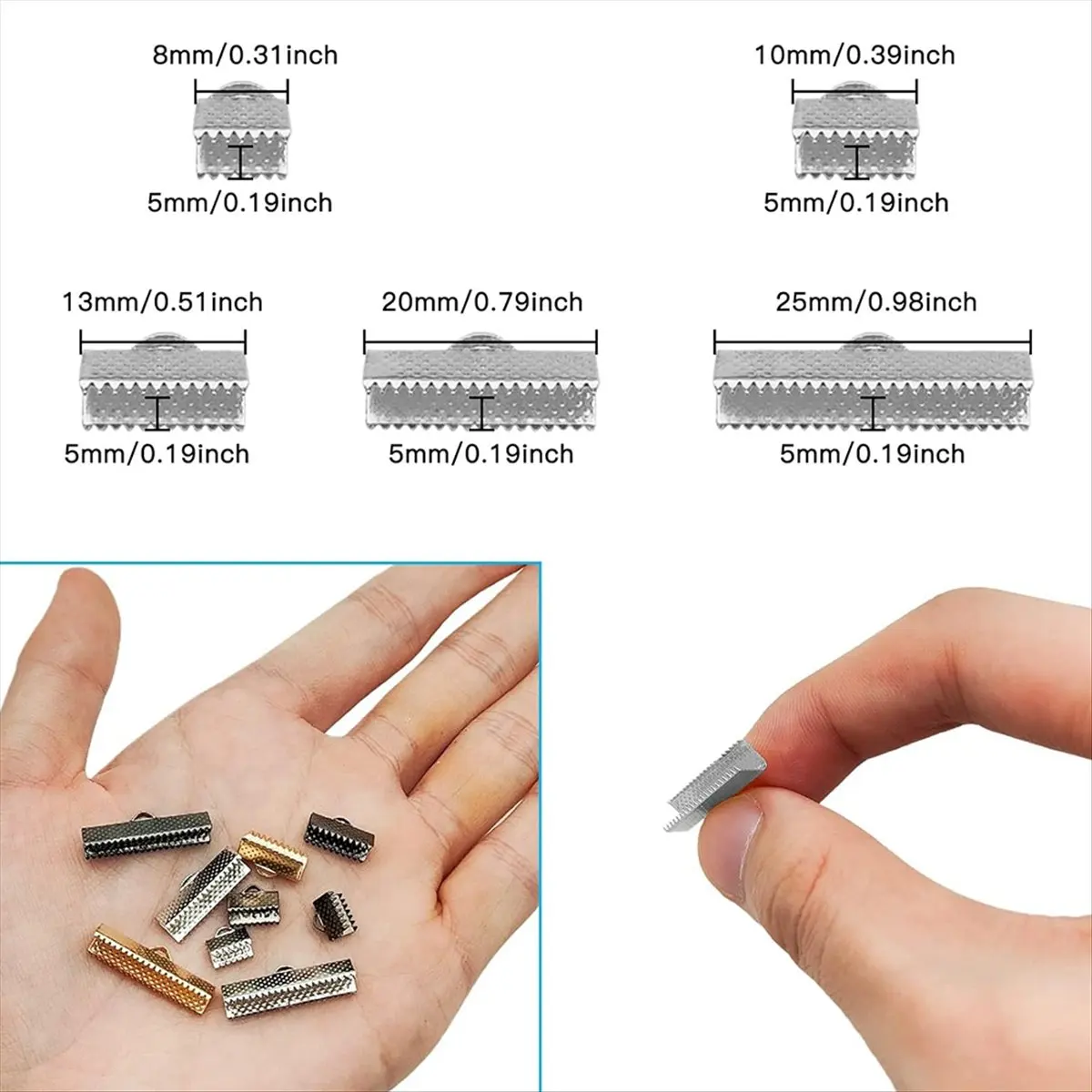 ABZT 150 Iron Ribbon Ends with Clamps, Fasteners, Crimps - Bracelet, Bookmark, Leather, Suede Ends for Bracelet, Necklace