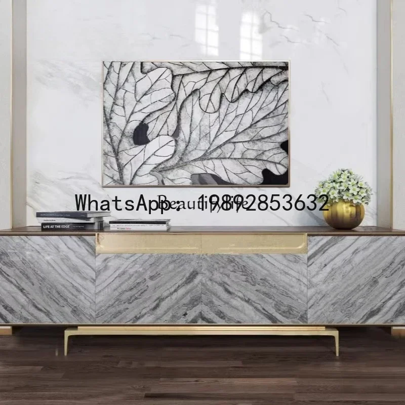 HH2 110*Light luxury American solid wood marble pattern TV cabinet, postmodern living room decoration film and television