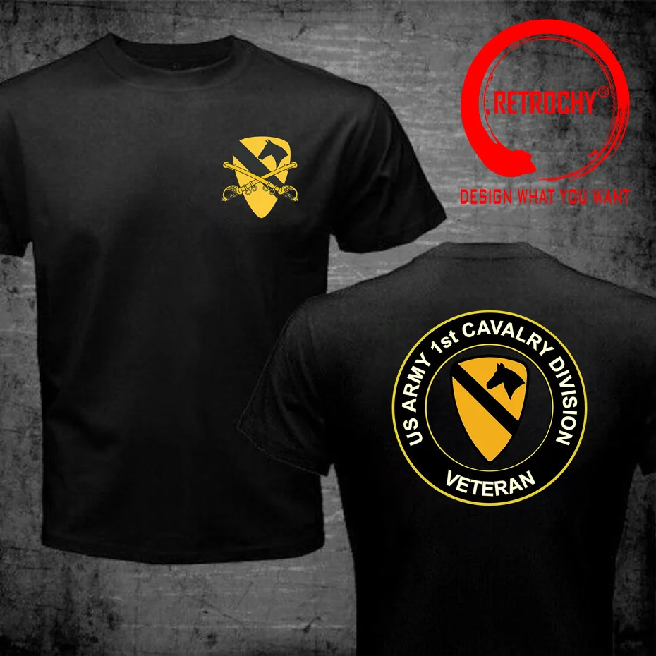 Men's US Army 1st Cavalry Division T-Shirt Trendy Fashion Military Summer 100%Cotton O-Neck Short Sleeve T Shirt Plus Size S-5XL