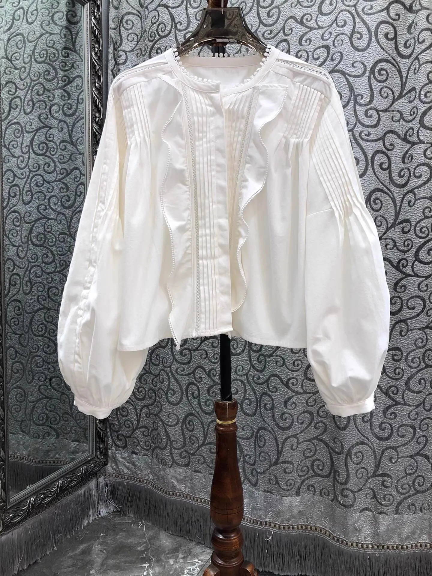 

100%Cotton Shirts 2026 Spring Summer Fashion Style Lady Hollow Out Embroidery Ruffle Floral Long Sleeve Elegant White Shirts