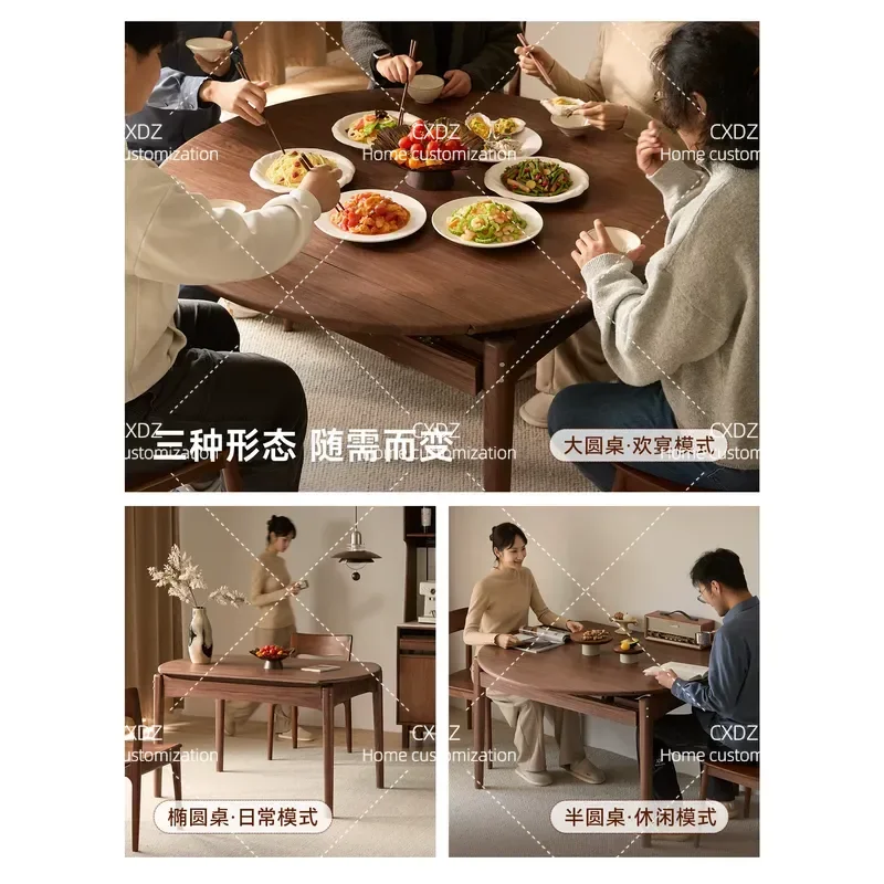 North American Black Walnut Solid Wood Dining Table Foldable Round Extendable Table for Home Restaurant