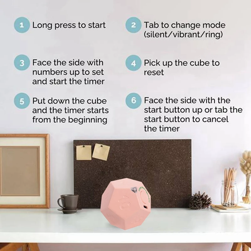 A16R-Mini Timer Rotate Dodecagon Rechargeable Timer Sound Vibrate Light Alarm Flip Timer Countdown For Timemanager