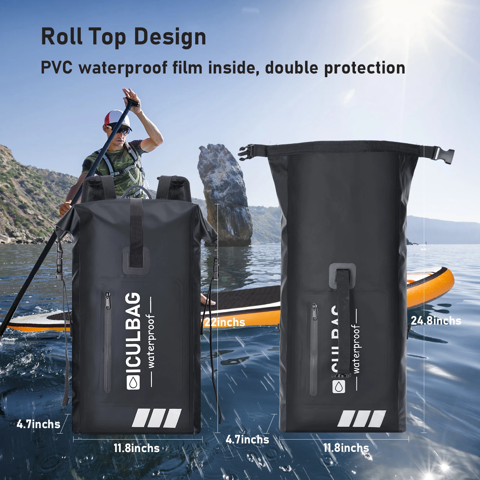 Iculbag Waterproof Dry Bag for Women Men Kayaking Camping Hiking Boating Travel Fishing 20L Waterproof Dry Bag Backpack