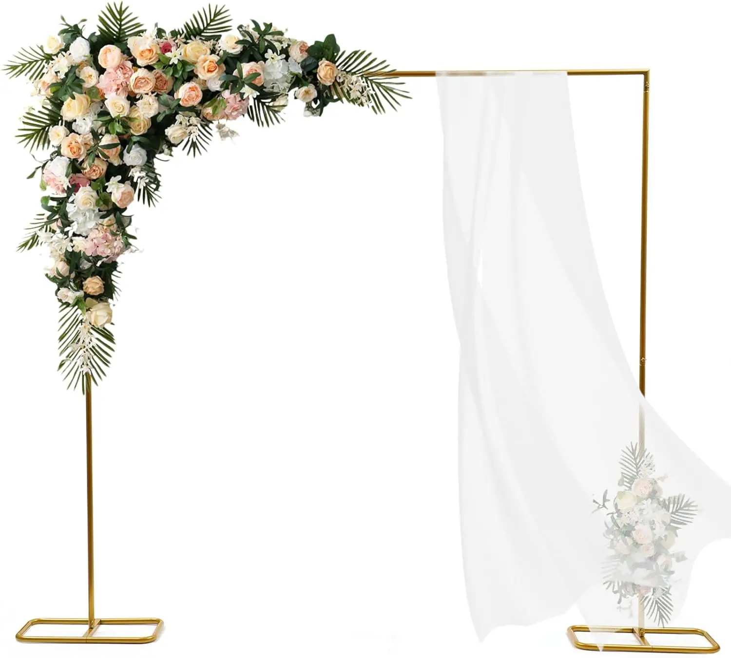 

2*2.1M Gold Wedding Arch Door Square Metal Balloon Flower Rack with Bases Background Decorative Frame for Wedding Party Event