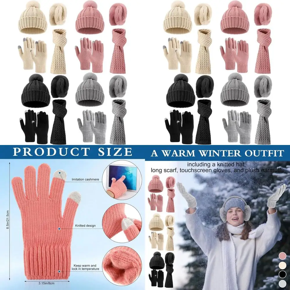 

16 Pcs Women Hat Scarf Gloves Ear Muffs Set Winter Knitted Pom Beanie Hats Scarf Touch Screen Gloves for Men Adult Homeless