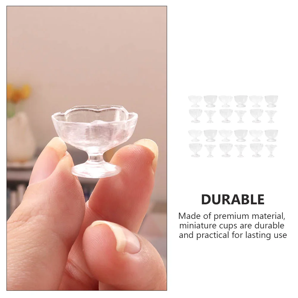 24 Pcs Miniature Kitchen Tableware Cup Toys Beer Cups Footed Dessert Bowls Pvc Coffee Mug