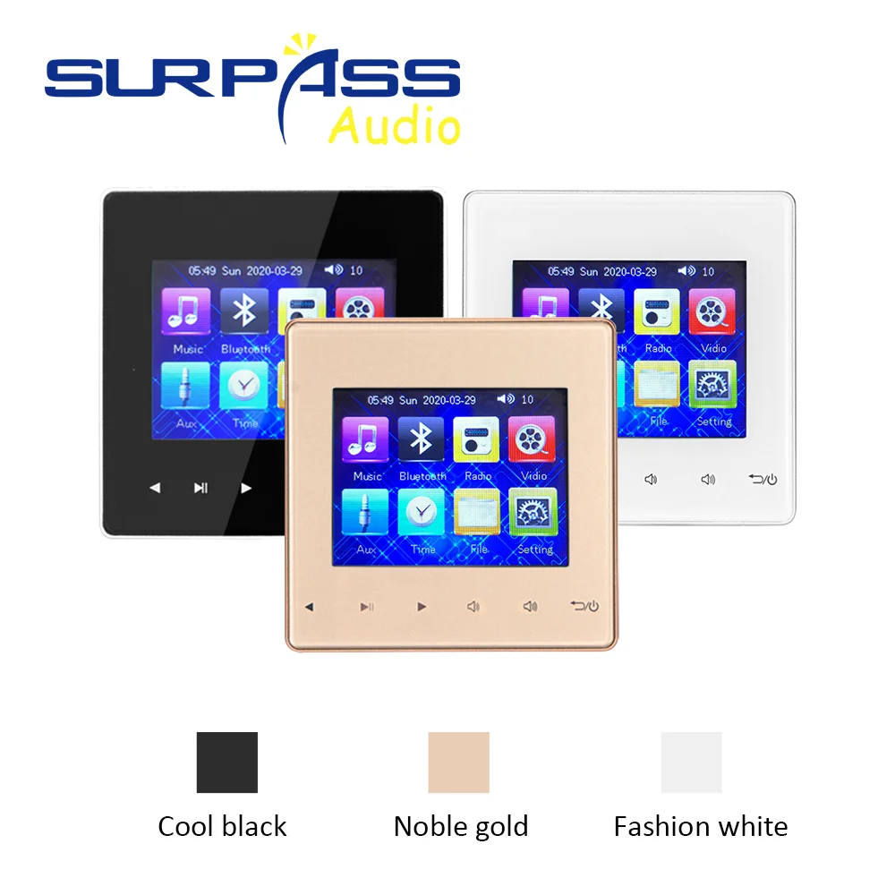 Bluetooth In Wall Digital Stereo Audio Amplifier 3.5" Mini Touch Screen Music Player Bathroom Waterproof 10W Ceiling Speaker Kit