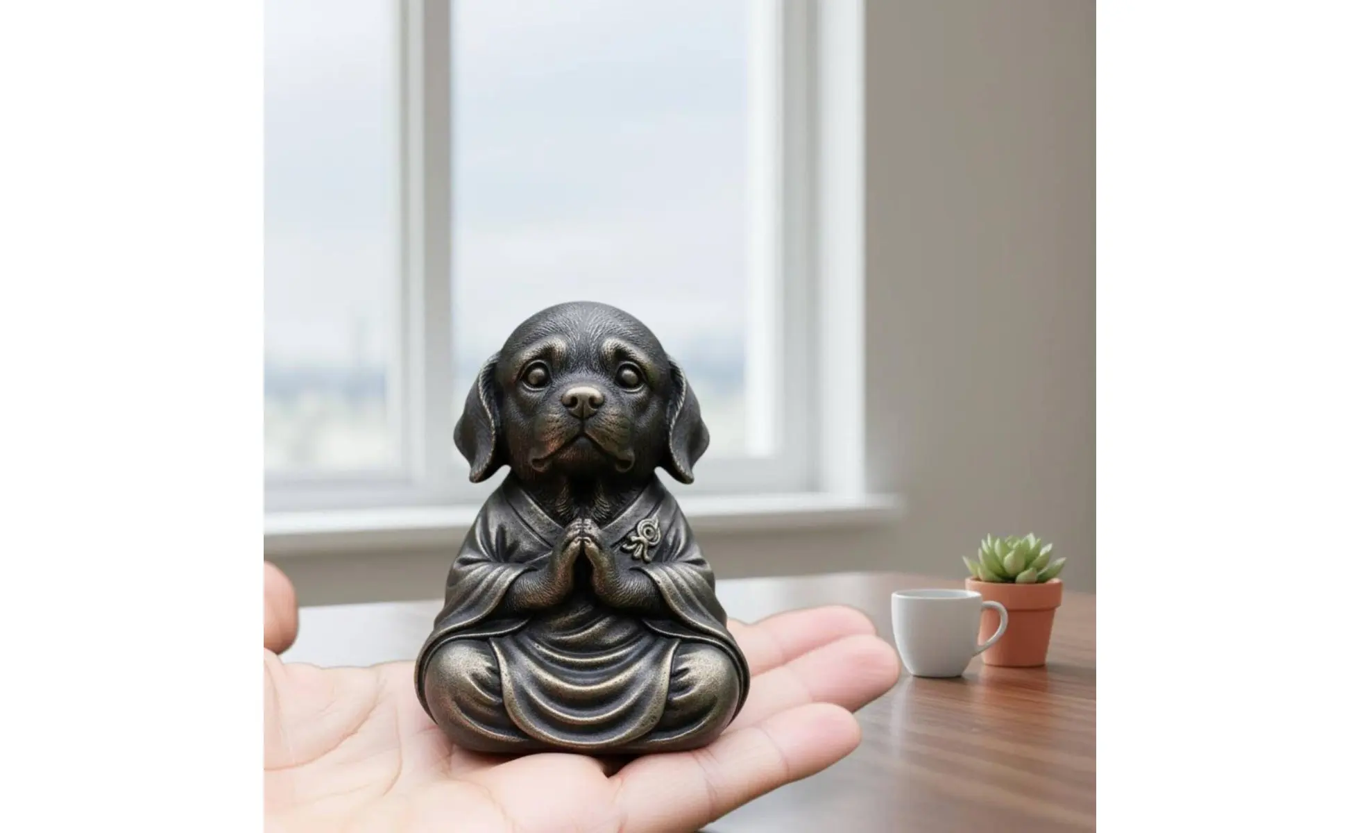 Meditating Dog Statue Cute Zen Dog Figurine Resin Zen Creature Figurine Outdoor Friendly Resistant for Desk