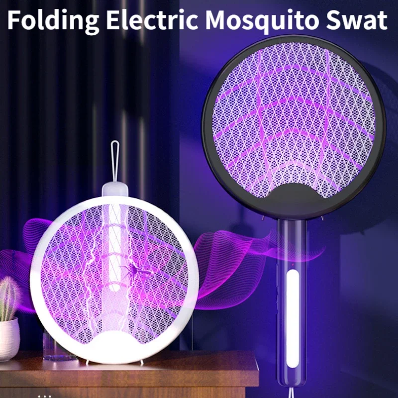 2-in-1 Folding Electric Mosquito Killer Lamp Rechargeable Handheld Files Trap Household Wall Hanging Automatic Repellent Swatter