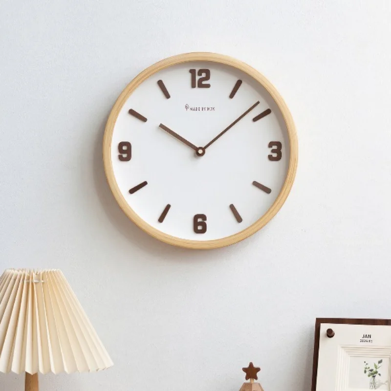 Wooden Wall Clocks Modern Minimalist Stylish Wall Clocks Stereo Numbers Simple Round Silent Clock Elegant Living Room Decoration