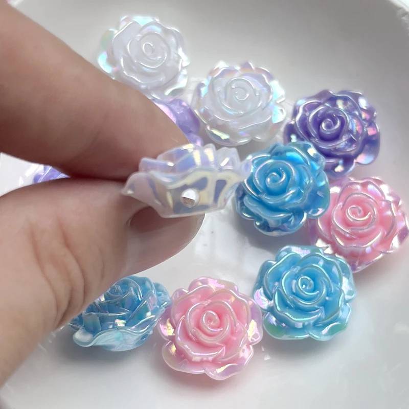 10pcs Colorful UV Plated Brilliant Rose String Beads Wedding Decoration Flowers DIY Jewelry Decoration Accessories Party Beads