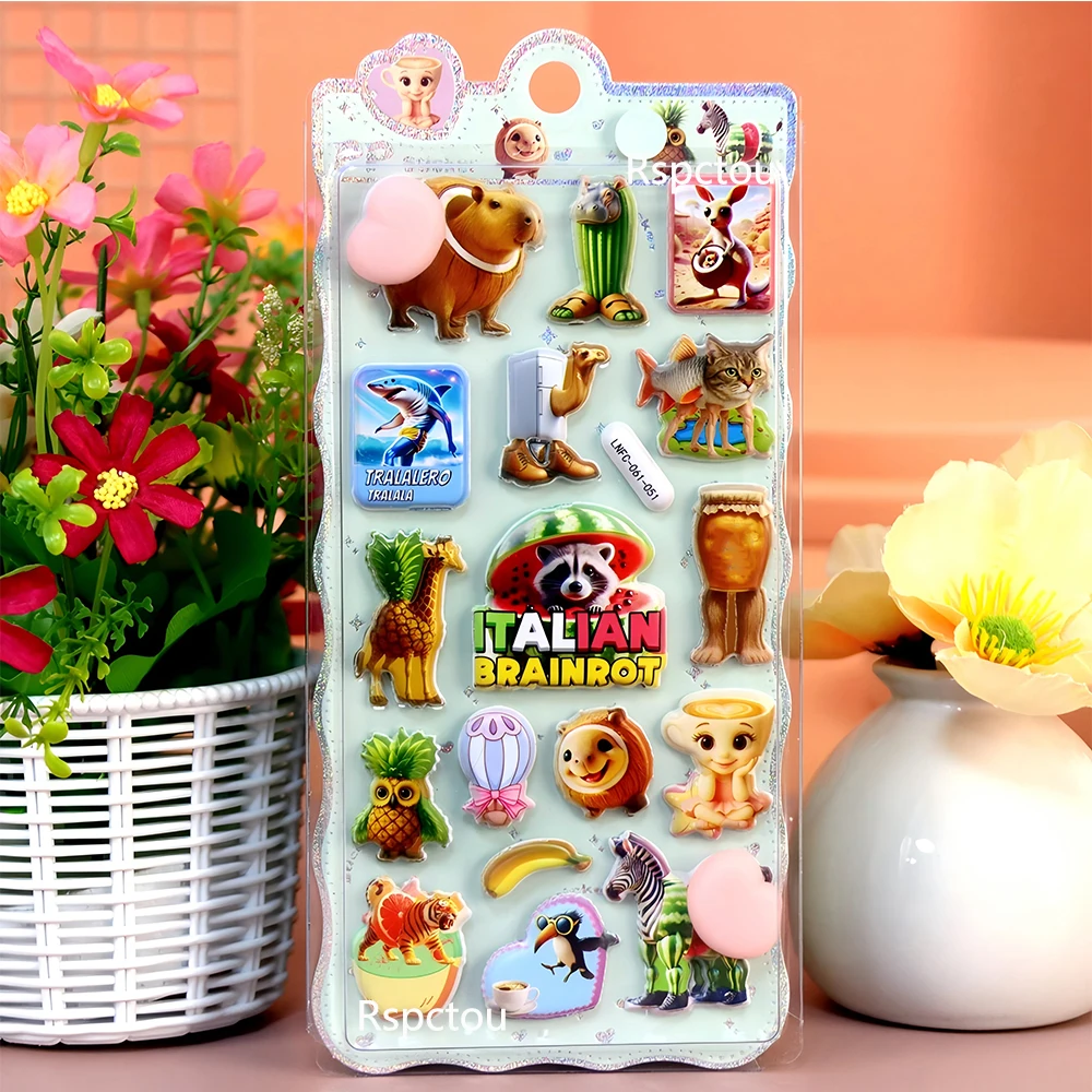 4 Uds. De pegatinas de glúteos felices en relieve 3D de Brainrot italiano, calcomanías de burbujas de animales de Tung Tung Sahur, pegatina decorativa para funda de teléfono