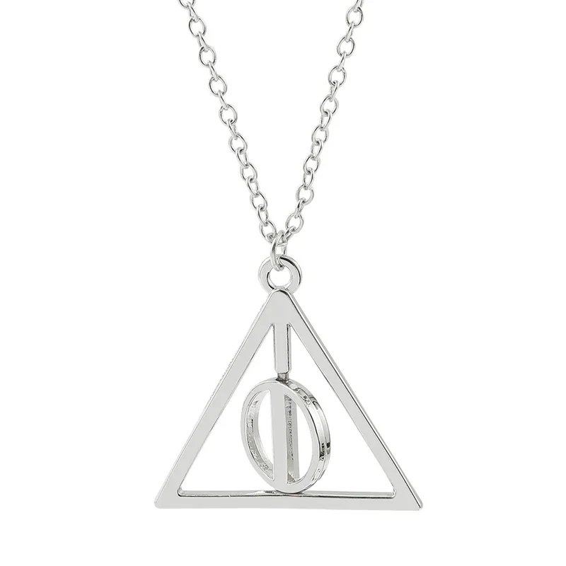 

European and American Anime Silver Color Deathly Hallows Triangle Rotatable Pendant Character Movie Fashion Jewelry Necklace