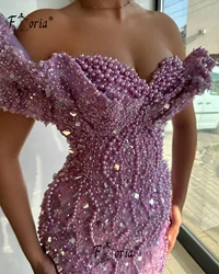 Aso Ebi Lilac Mermaid Evening Dresses Robe De Soiree Pearls Beads Formal Party Dress Second Reception Birthday Engagement Gown