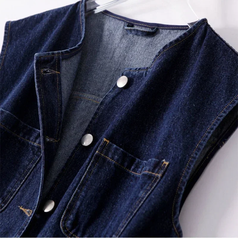 New Women\'s Denim Vest Sleeveless Cardigan Spring Autumn Jacket Korean Fashion Coats Tops Brand Large Pocket