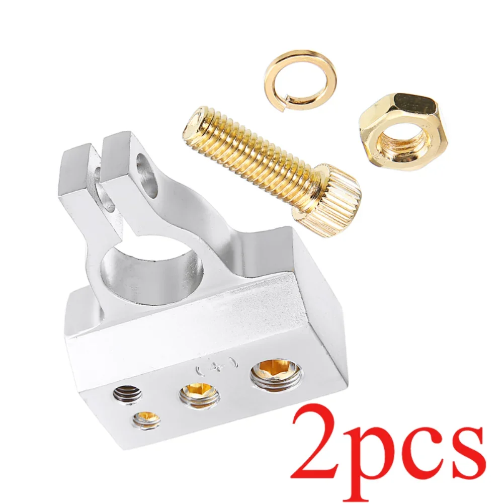 2pcs for Auto Car Zinc Alloy Battery Terminal Set Positive Negative Battery Clamp Terminal 4 Wiring Outlets With Cover