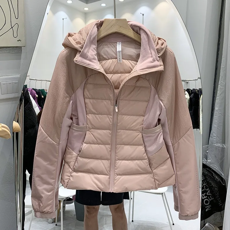 Firmranch Women Yoga Sports Lightweight Puffer Jackets Winter Slim Waist Duck Down Coat Short Outdoor Parkas Skinny Outerwear