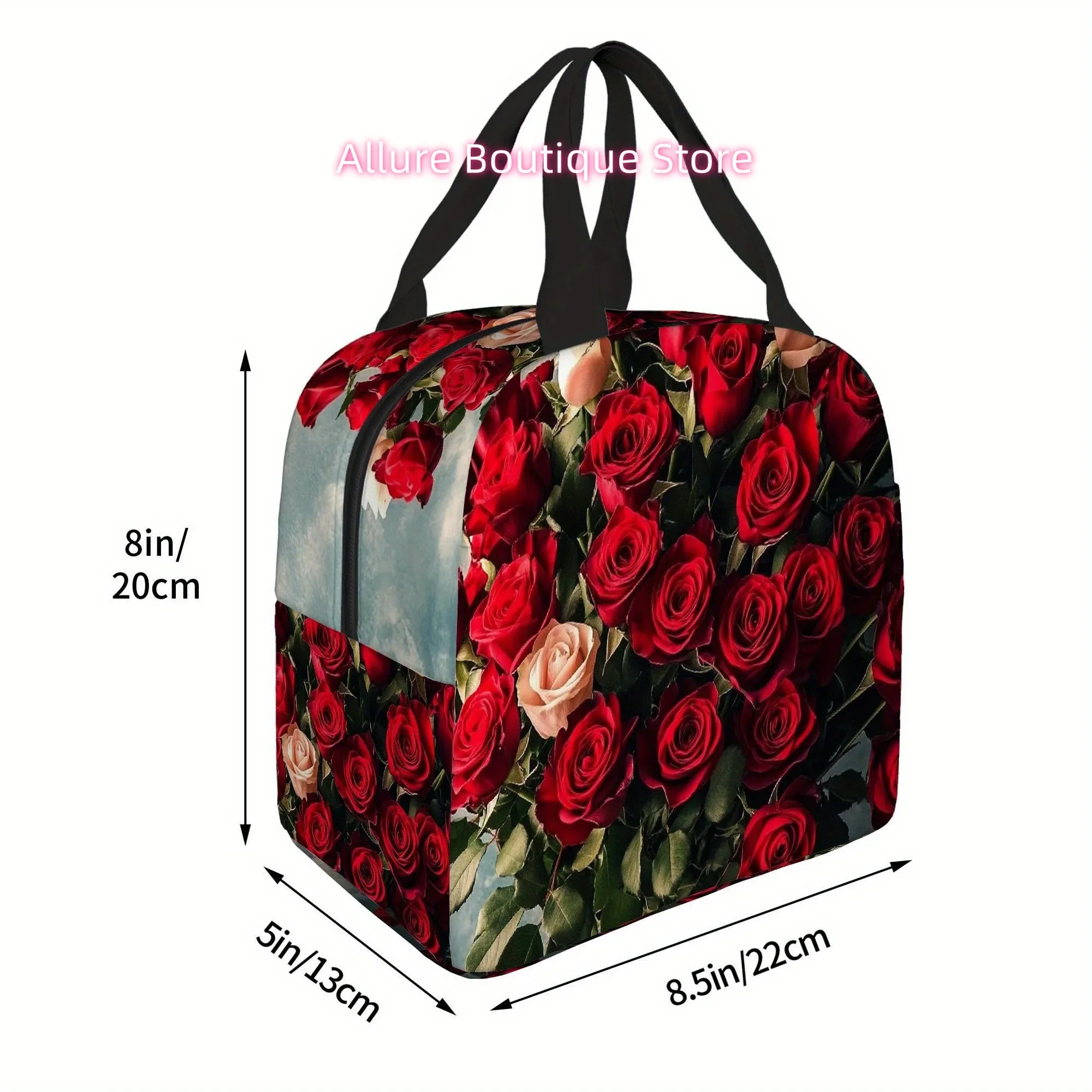 1pc, Lovely Arrangement of Crimson Roses. Thermal Printed Bag for Insulation, Not for Food Contact, Ideal for Home, Dining Estab
