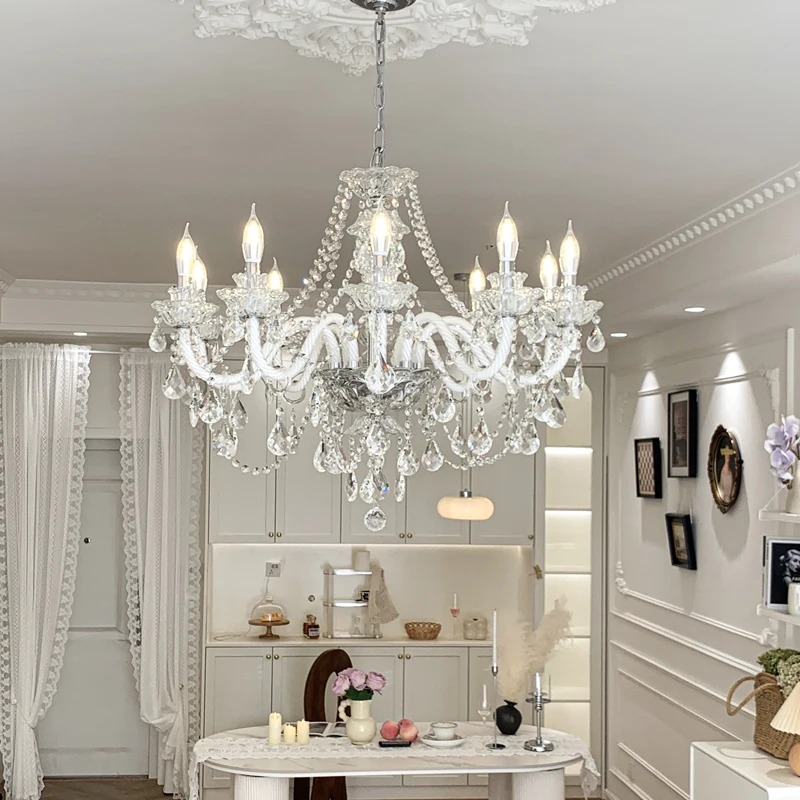 French Retro Crystal Chandelier Home Decoration Living Room American Light Luxury Romantic Dining