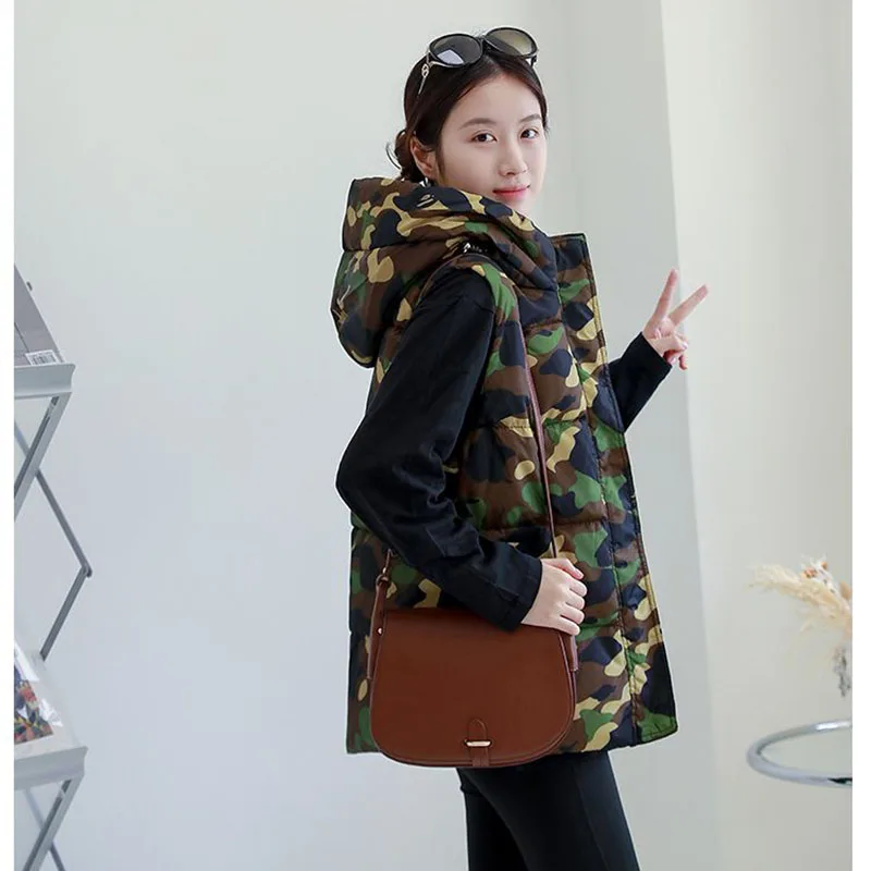 Gilet in cotone da donna coreano Cappotto in cotone da donna Giacca invernale senza maniche Gilet in cotone da studentessa di media lunghezza con cappuccio All Match