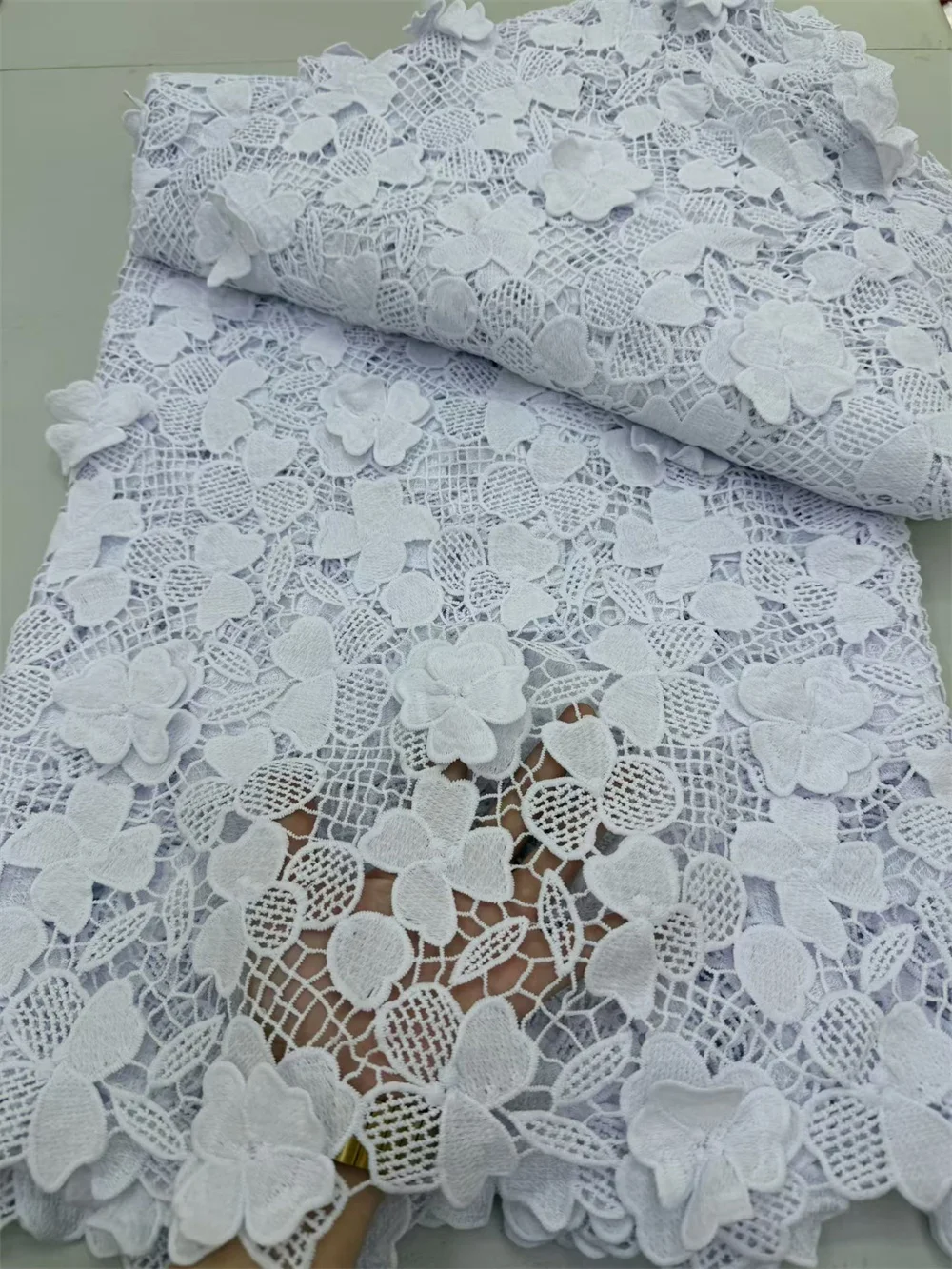 

Новейшая нигерийская белая 3D вышитая водорастворимая кружевная ткань 2025, африканский гипюровый шнур, кружевная ткань для шитья женских платьев H106-1