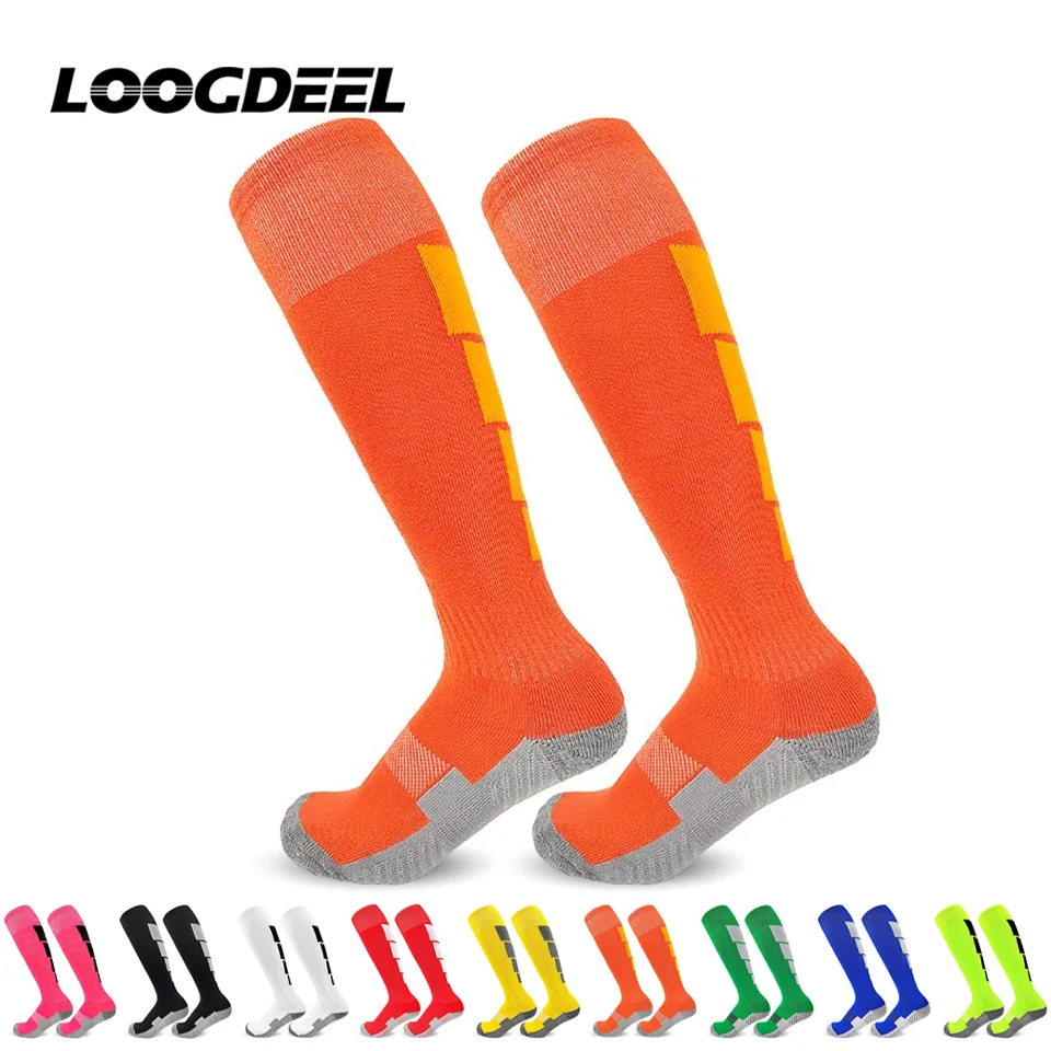 LOOGDEEL Adult Football Socks Knee High Long Socks Thick Towel Bottom Kids Soccer Sports Children Non Slip Wear-resistant Socks