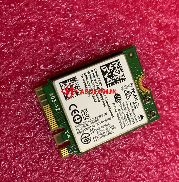 Original para Intel Dual Band Wireless-AC7265 Model7265NGW 802.11ac 867Mbps M.2 NGFF 0V7RMP cn-0v7rmp v7rmp 100% tesed ok