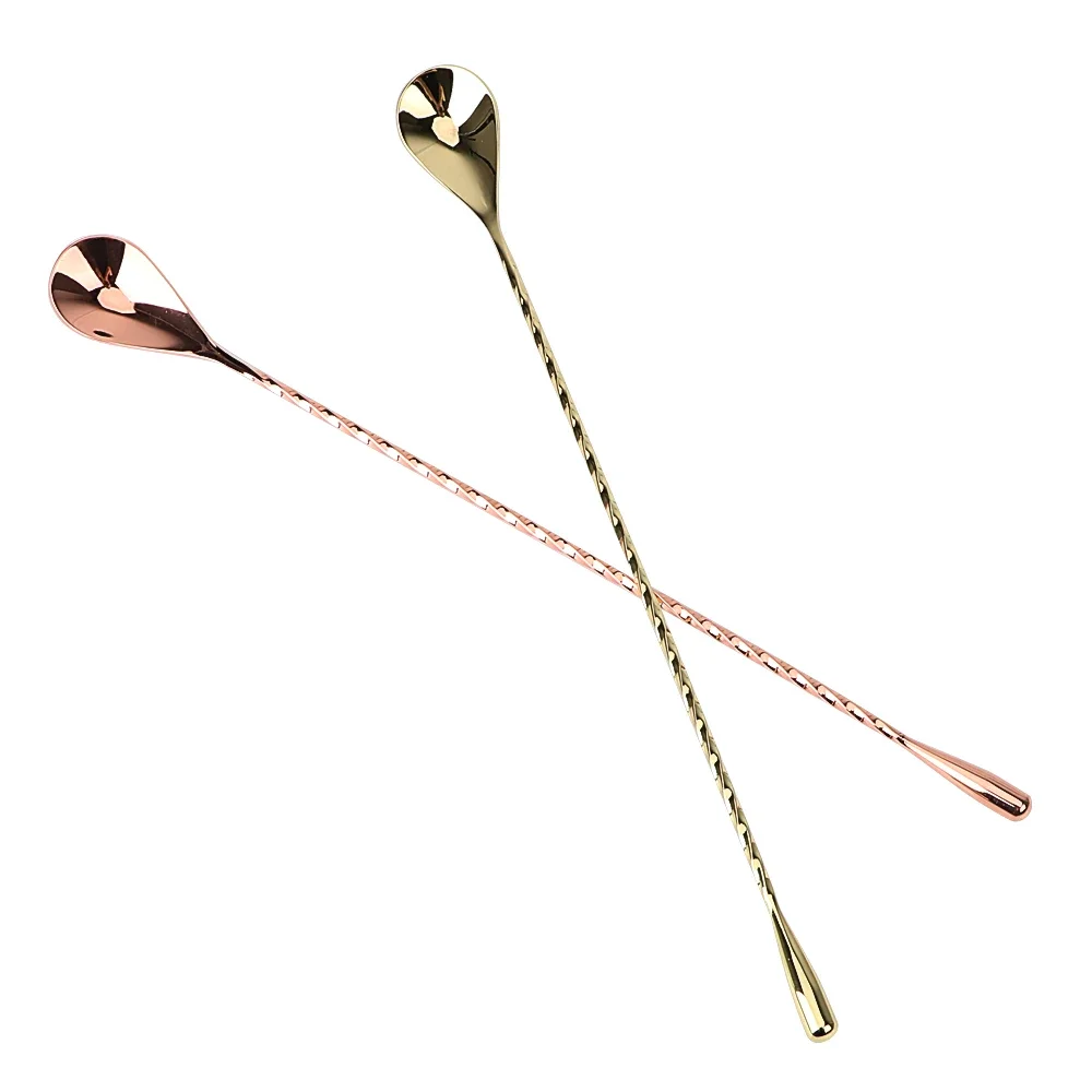 Cuchara de barra agitadora de acero inoxidable de 30/40cm, cuchara de mezcla de onzas, cuchara de cóctel, herramientas de barman con patrón en espiral, herramienta de barra de cuchara de Teadrop