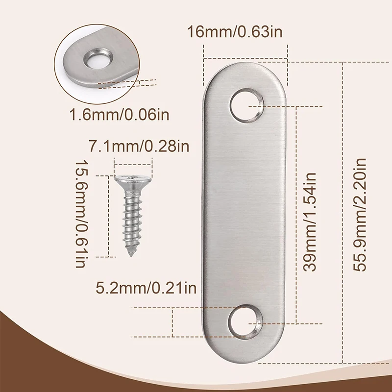 5-40 pcs 2.2 inch(57mm) 2 Holes Stainless Steel Flat Mending Repair Plate Bracket Connector, Flat Straight Brace Fixing