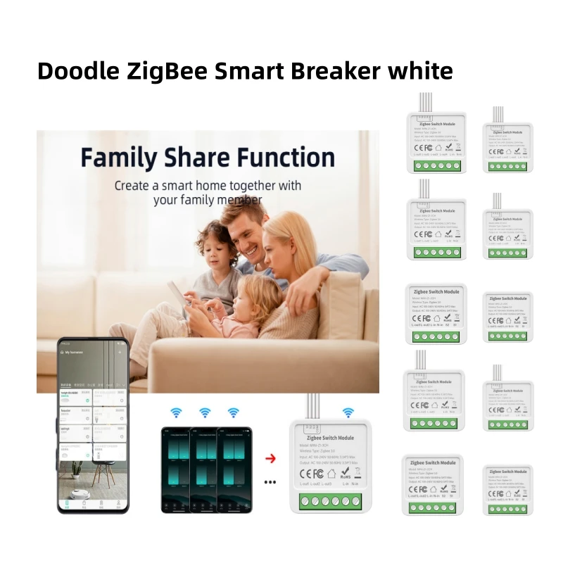 4/2/1pcs Doodle ZigBee Switch Mini Smart Switch 2/3/4gang 2Way Zigbee Relay Smart Home Via Alexa Google Home Alice Smart Life