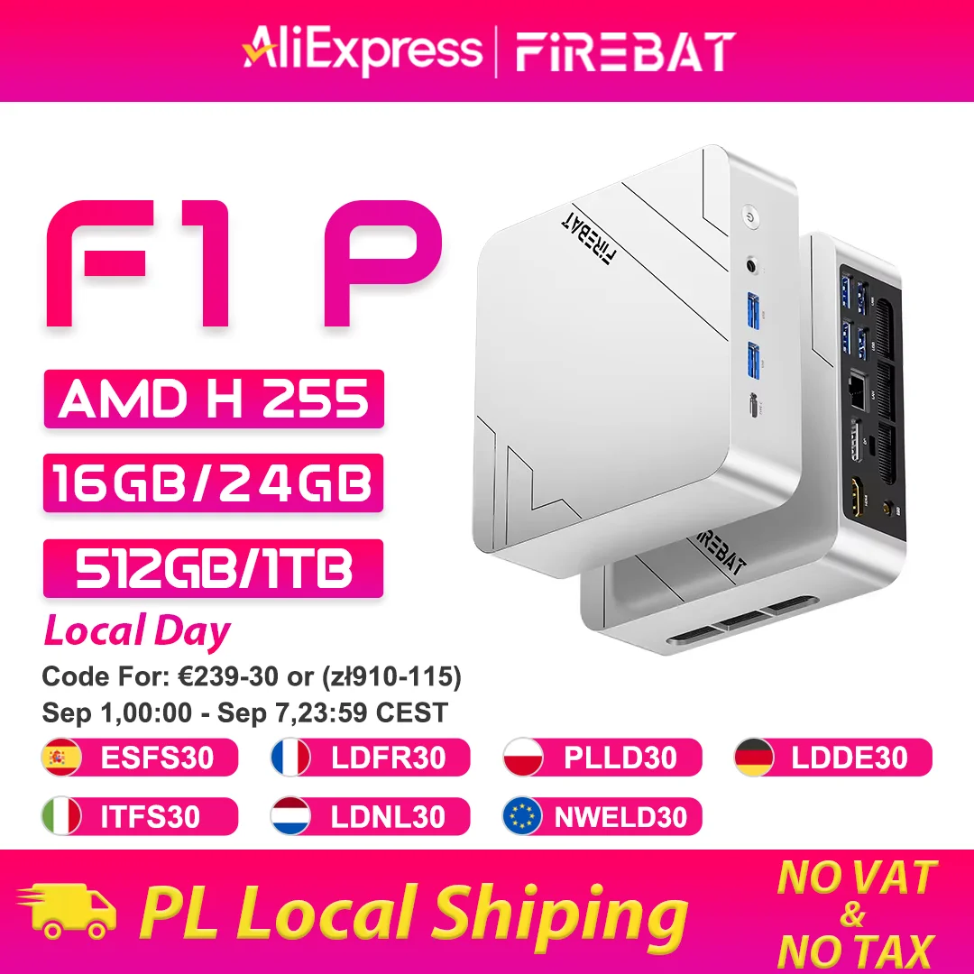 Firebat Mini PC F1 P AMD Ryzen 7 H 255 DDR5 16GB 24GB 512GB 1TB SSD Windows 11 Pro Mini Computer da Gaming Wi-Fi 6 USB4.0