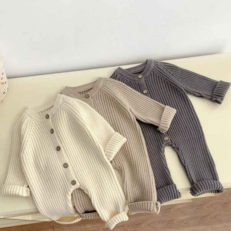 

Autumn Winter Solid Color Knitted Thick Climbing Clothes Infants and Children Baby Jumpsuit Baby Clothes Versatile
