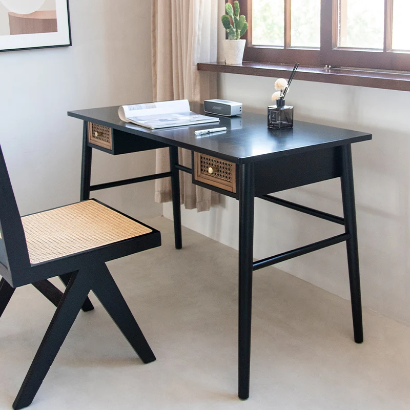 simple black wood desk with Drawer light luxury modern office table for Living room bedroom Computer desk Household furniture