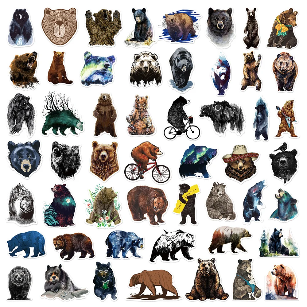 10/30/50PCS Scary Ferocious Animal Bear Cartoon Sticker DIY Phone Laptop Luggage Skateboard Graffiti Decals Fun for Kid Gift