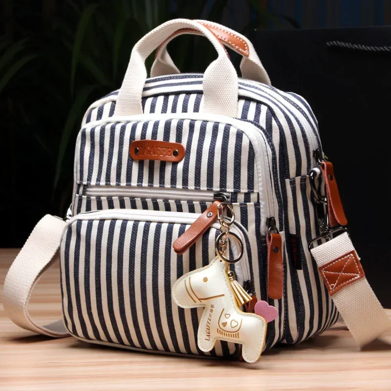 Canvas Multifunction Diaper Bag Women Striped Fabric Infant Baby Stroller Nappy Bag for Mom Female Multi-pockets Messenger Bag