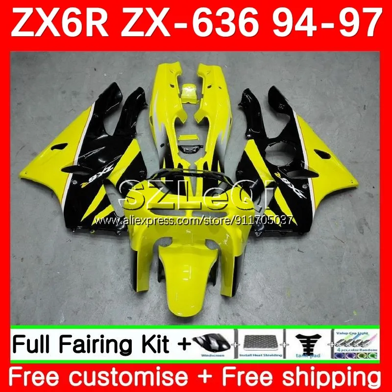 Body Kit For KAWASAKI NINJA ZX-6R ZX 6R 636 ZX6R 94 95 96 97 98No.3 600CC yellow black ZX-636 ZX636 1994 1995 1996 1997 Fairing