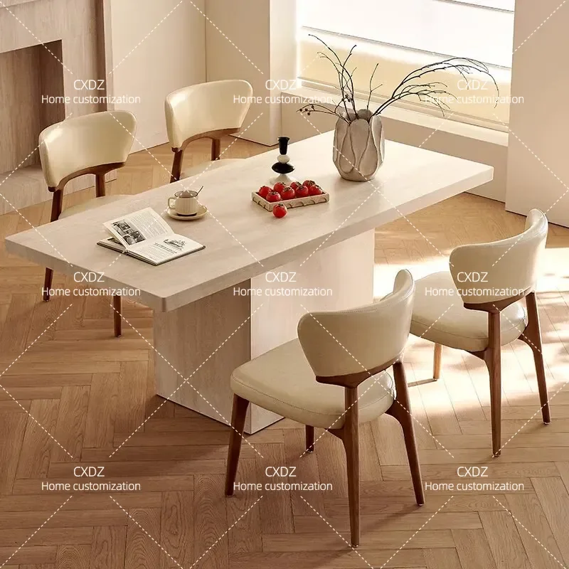 Modern Travertine Stone Slab Dining Table Rectangular Simple Style Small Apartment Household Furniture