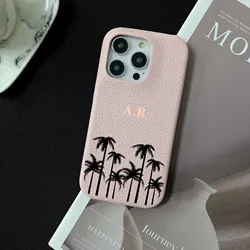 Personalised Customized Name Leather Case For iPhone 16pro max 16plus 15 14 13 12 11 Pro Max Initials Letters Engraved Cover