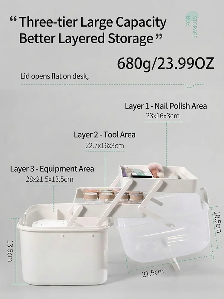 Handheld Multi-layer Big Size Manicure Organizer Storage Box for Gel Nail Polish Manicure Tools Large Capacity